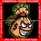 Money Savage Cash Money Bag Sharp Teeth White Eyes Dollar Sign Tattoo Hip Hop Rap Rapper Plug Trap Street Hood Ghetto Swag Thug Hustler Hustling Famous Hustle Art Graphic Design Logo T-Shirt Print Printing JPG PNG SVG Vector Cut File