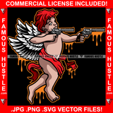 Street Angel Dripping Gangster Wings Statue Red Hairs Pistol Guns Hip Hop Rap Plug Trap Street Hood Ghetto Swag Thug Hustler Hustling Famous Hustle Baller Trapper Art Graphic Design Logo T-Shirt Print Printing JPG PNG SVG Vector Cut File