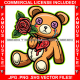 Heart Break Broken Teddy Bear Sad Crying Puddle Tears In Button Eyes Red Rose In Heart Hip Hop Rap Plug Trap Street Hood Ghetto Swag Thug Hustler Hustling Famous Hustle Art Graphic Design Logo T-Shirt Print Printing JPG PNG SVG Vector Cut File