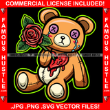 Heart Break Broken Teddy Bear Sad Crying Puddle Tears In Button Eyes Red Rose In Heart Hip Hop Rap Plug Trap Street Hood Ghetto Swag Thug Hustler Hustling Famous Hustle Art Graphic Design Logo T-Shirt Print Printing JPG PNG SVG Vector Cut File