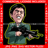 Gangsta Generation Gangster Alfredo James Pacino Machine Gun Angry Face Hip Hop Rap Rapper Plug Trap Street Hood Ghetto Thug Hustling Famous Hustle Trapper Art Graphic Design Logo T-Shirt Print Printing JPG PNG SVG Vector Cut File