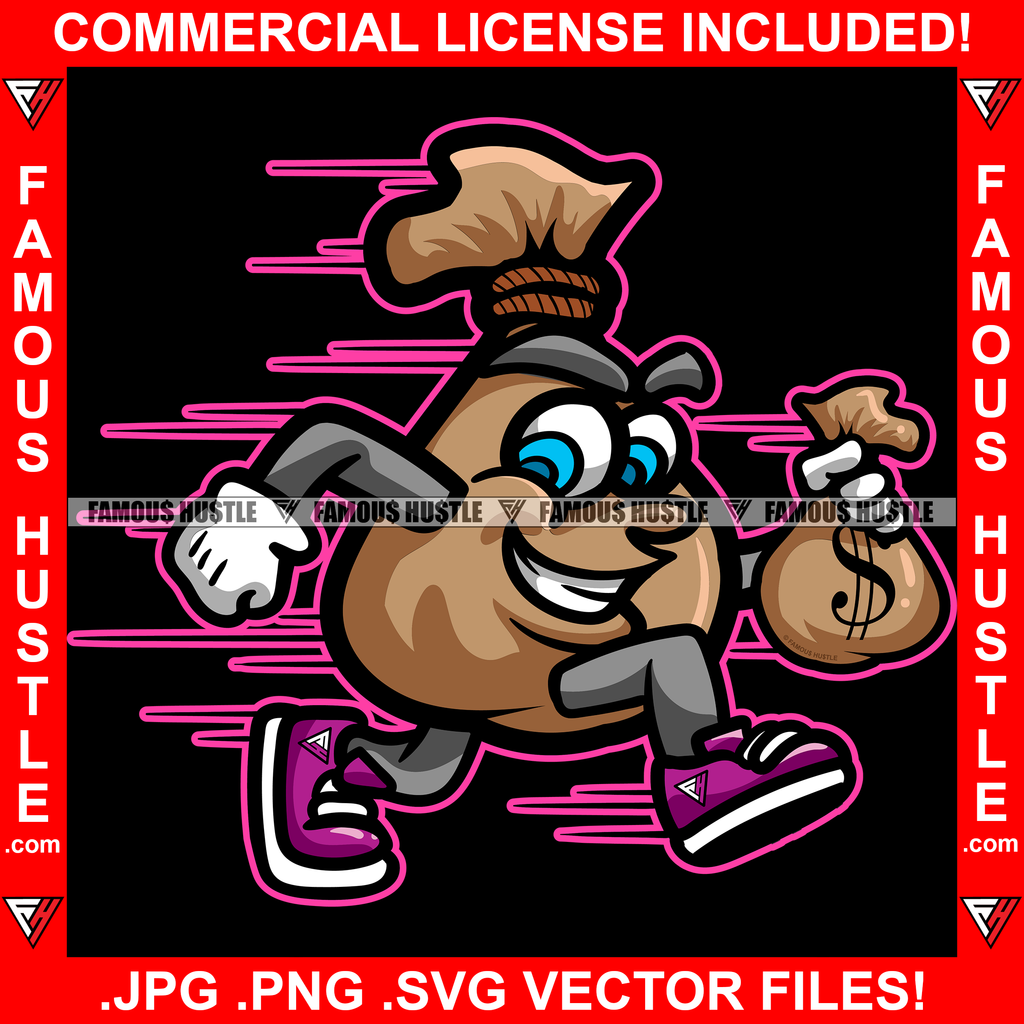 Fast Money Dripping Running Cash Bag Gangster Cartoon Character Hip Ho ...
