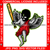 Money Fever Street Demon Gangster Angel Wings Statue Black Ski Mask Baseball Bat Cash Money Drugs Hip Hop Rap Rapper Plug Trap Street Swag Thug Famous Hustle Trapper Art Graphic Design Logo T-Shirt Print Printing JPG PNG SVG Vector Cut File