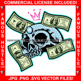 Trench King Skull Face Necklace Chain $100 Bill Cash Money Falling Hip Hop Rap Rapper Plug Trap Street Hood Ghetto Swag Thug Hustler Hustling Famous Hustle Baller Trapper Art Graphic Design Logo T-Shirt Print Printing JPG PNG SVG Vector Cut File