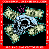 Trench King Skull Face Necklace Chain $100 Bill Cash Money Falling Hip Hop Rap Rapper Plug Trap Street Hood Ghetto Swag Thug Hustler Hustling Famous Hustle Baller Trapper Art Graphic Design Logo T-Shirt Print Printing JPG PNG SVG Vector Cut File
