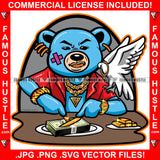 Money Hungry Dripping Gangster Teddy Bear Gold Teeth Jewelry Scar Face Bandage Cutting Cash White Bird Hip Hop Rap Plug Trap Street Hood Ghetto Swag Thug Famous Hustle Baller Art Graphic Design Logo T-Shirt Print Printing JPG PNG SVG Vector Cut File