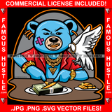 Money Hungry Dripping Gangster Teddy Bear Gold Teeth Jewelry Scar Face Bandage Cutting Cash White Bird Hip Hop Rap Plug Trap Street Hood Ghetto Swag Thug Famous Hustle Baller Art Graphic Design Logo T-Shirt Print Printing JPG PNG SVG Vector Cut File