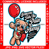 Someone Take The Pain Away Broken Heart Female Crying Tear Puddle Female Teddy Bear Tears In Eyes Holding No Love Red Heart Heartless Relationship Knife Balloon Hip Hop Quote Art Graphic Design Logo T-Shirt Print Printing JPG PNG SVG Vector Cut File