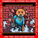 Bad Habits Gangster Teddy Bear Angry Face Robber Gold Necklace Cash Money Bag Hip Hop Rap Rapper Plug Trap Street Hood Ghetto Swag Thug Famous Hustle Baller Trapper Art Graphic Design Logo T-Shirt Print Printing JPG PNG SVG Vector Cut File