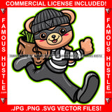 Famous Hustle Gangster Teddy Bear Burglar Eye Mask Cap Cash Money Bag Hip Hop Rap Rapper Plug Trap Street Hood Ghetto Swag Thug Hustler Hustling Baller Trapper Art Graphic Design Logo T-Shirt Print Printing JPG PNG SVG Vector Cut File