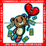 Stay True Teddy Bear Dollar Sign Eyes Red Heart Stitched Balloon Cash Money Falling Hip Hop Rap Plug Trap Street Hood Ghetto Swag Thug Hustling Famous Hustle Baller Trapper Art Graphic Design Logo T-Shirt Print Printing JPG PNG SVG Vector Cut File