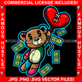 Stay True Teddy Bear Dollar Sign Eyes Red Heart Stitched Balloon Cash Money Falling Hip Hop Rap Plug Trap Street Hood Ghetto Swag Thug Hustling Famous Hustle Baller Trapper Art Graphic Design Logo T-Shirt Print Printing JPG PNG SVG Vector Cut File