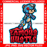 Famous Hustle Horror Gangster Teddy Bear Button Eyes Staples Scar Face Ripped Stuffing Coming Out Bones Blood Bloody Tattoo Hustler Boss Drip Swag Hustler Hustling Quote Art Graphic Design Logo T-Shirt Print Printing JPG PNG SVG Vector Cut File