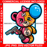 Famous Hustle Gangster Female Teddy Bear Two Face Cute Balloon Pistol Gun Pink Bow  Tattoo Hip Hop Rap Hustler Drip Trap Hood Baller Art Graphic Design Logo T-Shirt Print Printing JPG PNG SVG Vector Cut File