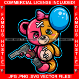 Famous Hustle Gangster Female Teddy Bear Two Face Cute Balloon Pistol Gun Pink Bow  Tattoo Hip Hop Rap Hustler Drip Trap Hood Baller Art Graphic Design Logo T-Shirt Print Printing JPG PNG SVG Vector Cut File