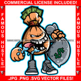 Snapping Bands Money Bag Cartoon Character Open Mouth Saliva Full Of Cash Bag Sneakers Hip Hop Rap Plug Trap Street Hood Ghetto Swag Thug Famous Hustle Baller Trapper Art Graphic Design Logo T-Shirt Print Printing JPG PNG SVG Vector Cut File