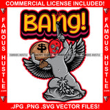 Bang! Gangster Statue Red Ski Mask Wings Holding Pistol Gun Cash Money Bag Hip Hop Rap Rapper Plug Trap Street Trapper Trench Gang Member Quote Art Graphic Design Logo T-Shirt Print Printing JPG PNG SVG Vector Cut File