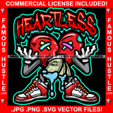 Heartless Dripping Red Heart Cartoon Character Scar Face Stitches Staples Cash Money Mouth Sliva Sneakers Tattoo Hip Hop Rap Plug Trap Street Hood Ghetto Swag Thug Flex Drip Quote Art Graphic Design Logo T-Shirt Print Printing JPG PNG SVG Vector Cut File