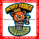 Money Savage Gangster King Teddy Bear White Eyes Mean Face In Dust Bin Cash Money Tattoo Hip Hop Rap Plug Trap Street Ghetto Swag Thug Boss Hustling Trench Drip Quote Art Graphic Design Logo T-Shirt Print Printing JPG PNG SVG Vector Cut File