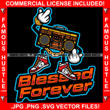 Blessed Forever Gold Tape Recorder Showing Middle Fingers Jewelry Watch Sneakers Hip Hop Rap Rapper Plug Trap Street Hood Ghetto Swag Thug Hustler Hustling Drip Famous Hustle Quote Art Graphic Design Logo T-Shirt Print Printing JPG PNG SVG Vector Cut File