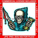 Gangster Grim Reaper Skull Skeleton Cash Money Knife Sunglasses Hip Hop Rap Rapper Plug Trap Street Hood Ghetto Swag Thug Hustler Hustling Famous Hustle Baller Trapper Art Graphic Design Logo T-Shirt Print Printing JPG PNG SVG Vector Cut File