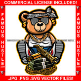 Gangster Teddy Bear Head Paisley Bandanna Sunglasses Dollar Sign Earrings Gold Jewelry Gun Cash Money g Hitman Gold Chain Jewelry Hustler Hustling Mafia Mob Trap Art Graphic Design Logo T-Shirt Print Printing JPG PNG SVG Vector Cut File