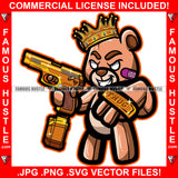 Gangster Boss King Teddy Bear Mean Face White Eyes Gold Jewelry Pistol Gun Thug Ring Hip Hop Rap Rapper Plug Trap Hood Ghetto Swag Thug Hustler Hustling Drip Famous Hustle Rich Art Graphic Design Print Printing Vector SVG Cut File