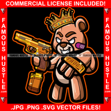 Gangster Boss King Teddy Bear Mean Face White Eyes Gold Jewelry Pistol Gun Thug Ring Hip Hop Rap Rapper Plug Trap Hood Ghetto Swag Thug Hustler Hustling Drip Famous Hustle Rich Art Graphic Design Print Printing Vector SVG Cut File