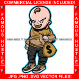 Money Bags Baby Boy Mean Smile On Face Gold Jewelry Necklace Teeth Cash Bag Sneakers Hip Hop Rap Plug Trap Street Hood Ghetto Swag Thug Famous Hustle Baller Trapper Art Graphic Design Logo T-Shirt Print Printing JPG PNG SVG Vector Cut File