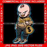 Money Bags Baby Boy Mean Smile On Face Gold Jewelry Necklace Teeth Cash Bag Sneakers Hip Hop Rap Plug Trap Street Hood Ghetto Swag Thug Famous Hustle Baller Trapper Art Graphic Design Logo T-Shirt Print Printing JPG PNG SVG Vector Cut File