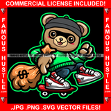 Cute Gangster Teddy Bear Robber Cash Skating Board Money Bag Black Burglar Eye Face Mask Hip Hop Rap Hustler Hustling Famous Rapper Dope Baller Trapper Rich Thief Art Graphic Design Logo T-Shirt Print Printing JPG PNG SVG Vector Cut File