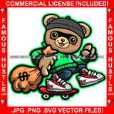 Cute Gangster Teddy Bear Robber Cash Skating Board Money Bag Black Burglar Eye Face Mask Hip Hop Rap Hustler Hustling Famous Rapper Dope Baller Trapper Rich Thief Art Graphic Design Logo T-Shirt Print Printing JPG PNG SVG Vector Cut File