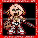 Famous Hustle Baby Boy Angry Mean Smile On Face Gold Jewelry Teeth Dollar Sign Earrings Rocket Launcher Cash Money Bags Sneakers Hip Hop Rap Rapper Hustler Hustling Trap Trapper Art Graphic Design Logo T-Shirt Print Printing JPG PNG SVG Vector Cut File
