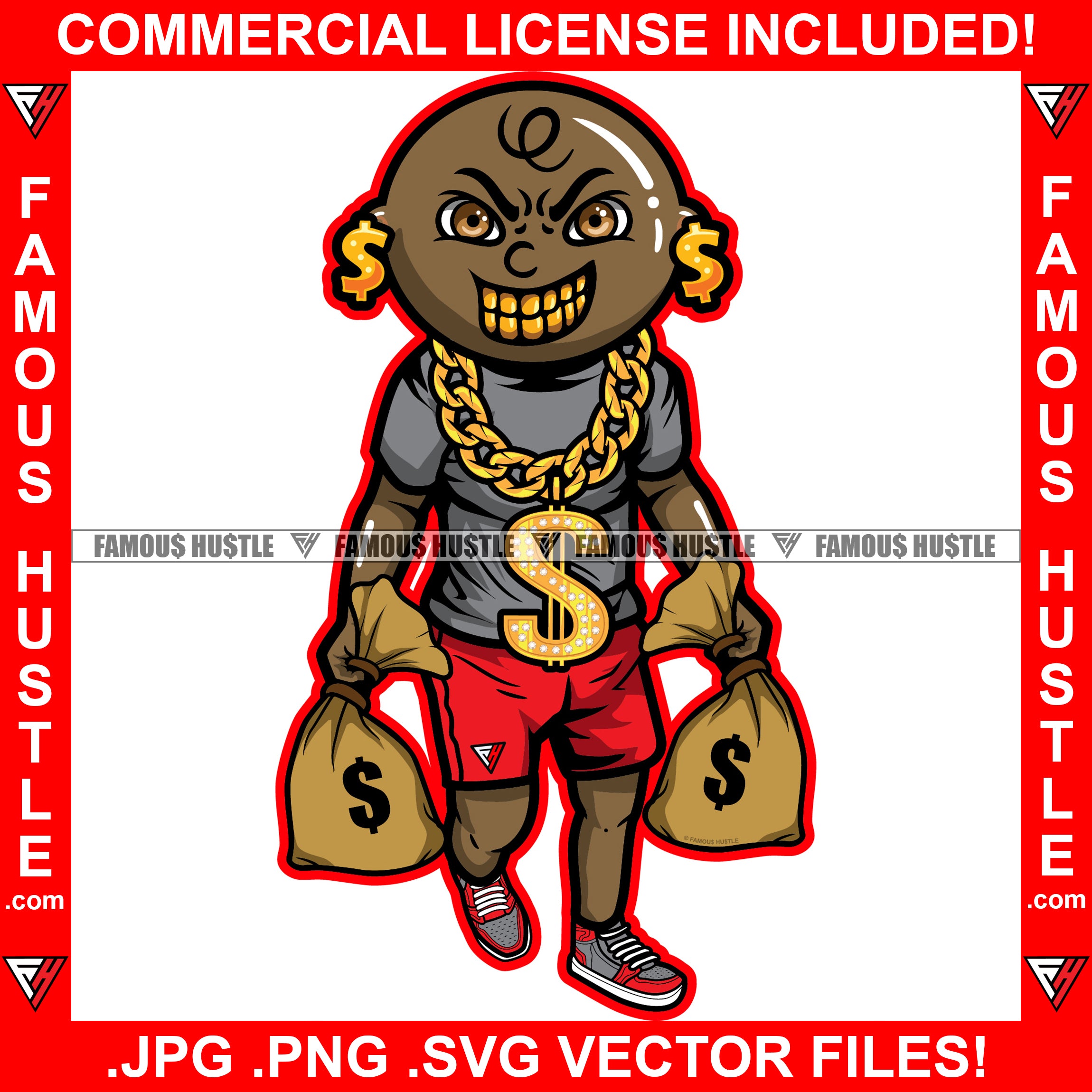 Money Bags Gangster Black Boy Bald Man Mean Smile Gold Teeth Dollar Si –  famoushustle