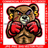 Warrior Teddy Bear Boxing Champion Box Boxer Injured Blood Gold Dollar Sign Earrings Hip Hop Rap Rapper Plug Trap Street Hood Ghetto Swag Hustling Famous Hustle Art Graphic Design Logo T-Shirt Print Printing JPG PNG SVG Vector Cut File