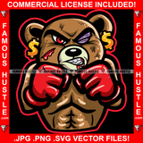 Warrior Teddy Bear Boxing Champion Box Boxer Injured Blood Gold Dollar Sign Earrings Hip Hop Rap Rapper Plug Trap Street Hood Ghetto Swag Hustling Famous Hustle Art Graphic Design Logo T-Shirt Print Printing JPG PNG SVG Vector Cut File