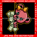 Cute Female Gangster Teddy Bear Golden Bow Cash Money Watching Behind Door  Hip Hop Rap Plug Trap Street Hood Ghetto Swag Hustler Hustling Drip Boss Famous Hustle Art Graphic Design Logo Print Printing Vector SVG Cut File