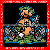 Cash Money Bag Cartoon Character Dollar Sign Knife Stabbing Sneakers Hip Hop Rap Rapper Plug Trap Street Hood Ghetto Swag Thug Hustler Hustling Famous Hustle Baller Trapper Art Graphic Design Logo T-Shirt Print Printing JPG PNG SVG Vector Cut File