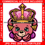 Queen Female Teddy Bear Gold Jewelry Earrings Crown Hip Hop Rap Rapper Plug Trap Street Hood Ghetto Swag Thug Hustler Hustling Famous Hustle Baller Trapper Art Graphic Design Logo T-Shirt Print Printing JPG PNG SVG Vector Cut File