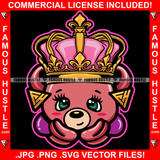 Queen Female Teddy Bear Gold Jewelry Earrings Crown Hip Hop Rap Rapper Plug Trap Street Hood Ghetto Swag Thug Hustler Hustling Famous Hustle Baller Trapper Art Graphic Design Logo T-Shirt Print Printing JPG PNG SVG Vector Cut File