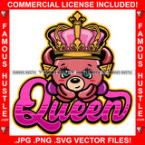 Queen Female Teddy Bear Gold Jewelry Earrings Crown Hip Hop Rap Rapper Plug Trap Street Hood Ghetto Swag Thug Hustler Hustling Famous Hustle Baller Trapper Quote Art Graphic Design Logo T-Shirt Print Printing JPG PNG SVG Vector Cut File