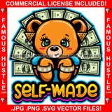 Self Made Beautiful Female Gangster Cute Teddy Bear Face Shine In Eyes Gold Diamond Jewelry Cash Money Hip Hop Rap Plug Trap Street Hood Ghetto Swag Hustler Hustling Drip Boss Famous Hustle Quote Art Graphic Design Logo Print Printing Vector SVG Cut File