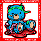 Gangsta Blood Gangster Horror Teddy Bear Scar Face Toy Torn Broken Staples Patches Head Bandanna Patched Stuff Coming Out Angry Face Tattoo Hip Hop Rap Trap Art Graphic Design Logo Print Printing Vector SVG Cut File