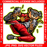 Movie Action Hero Gangster Teddy Bear Head Paisley Bandanna Dress Sunglasses Dollar Sign Earrings Action Packed Shooting Guns Bullets Thug Hitman Gold Hustler Mafia Mob Trap Art Graphic Design Logo T-Shirt Print Printing JPG PNG SVG Vector Cut File