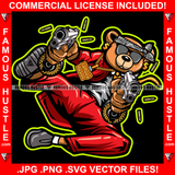 Movie Action Hero Gangster Teddy Bear Head Paisley Bandanna Dress Sunglasses Dollar Sign Earrings Action Packed Shooting Guns Bullets Thug Hitman Gold Hustler Mafia Mob Trap Art Graphic Design Logo T-Shirt Print Printing JPG PNG SVG Vector Cut File