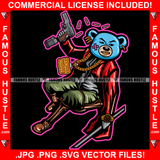 Hustler Gangster Blue Teddy Bear Scar Face Shooting Gun Bullets Dress Gold Teeth Jewelry Watch Rap Drip Plug Trap Hood Rapper Trapper Hustling Famous Hustle Mafia Art Graphic Design Logo T-Shirt Print Printing JPG PNG SVG Vector Cut File