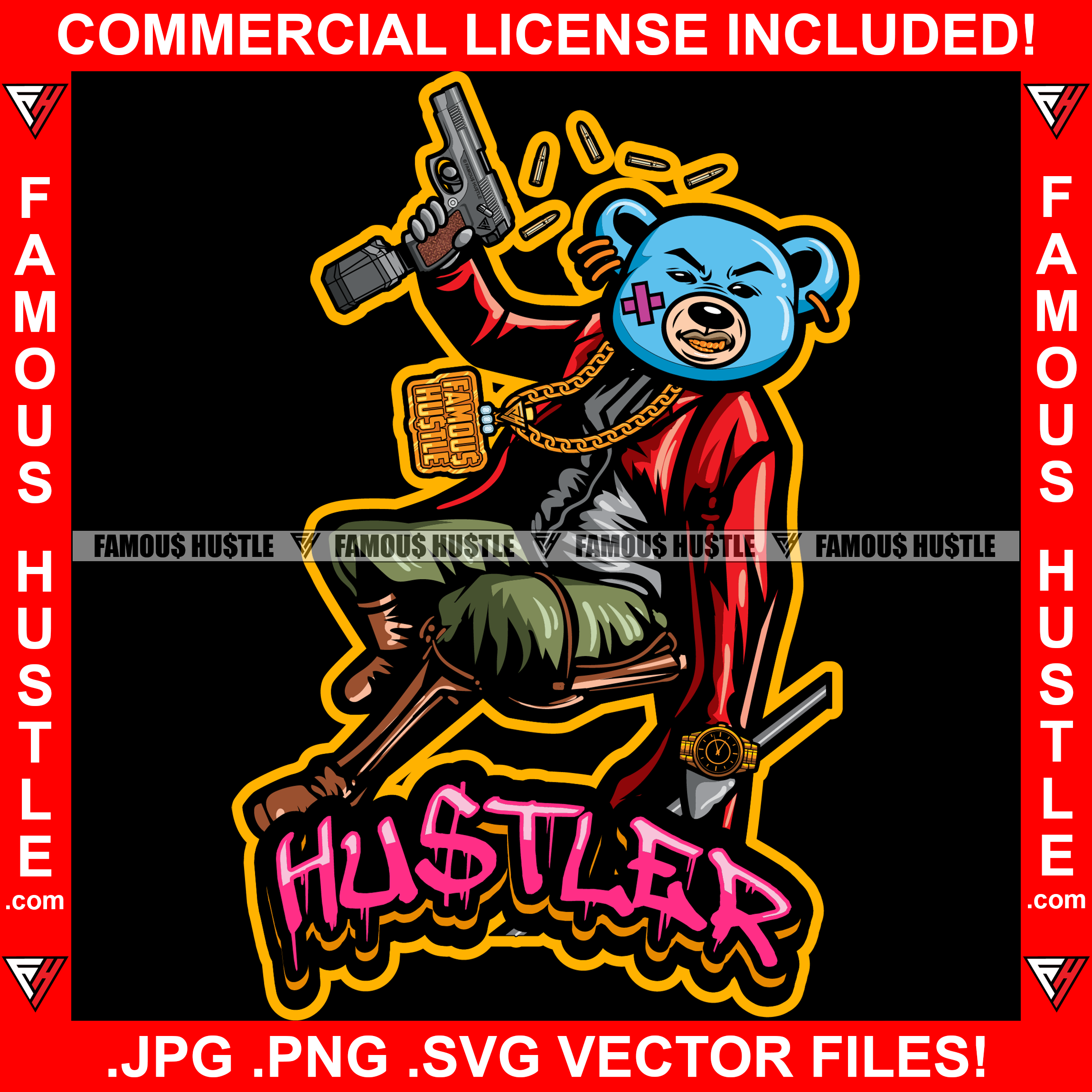 Hustler Gangster Blue Teddy Bear Scar Face Shooting Gun Bullets Dress –  famoushustle