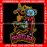 Hustler Gangster Blue Teddy Bear Scar Face Shooting Gun Bullets Dress Gold Teeth Jewelry Watch Rap Drip Plug Trap Hood Rapper Trapper Hustling Famous Hustle Mafia Quote Art Graphic Design Logo T-Shirt Print Printing JPG PNG SVG Vector Cut File