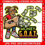 Money G.O.A.T Gangster Goat Money Bag Filling Cash Gold Teeth Sneakers Hip Hop Rap Hustler Drip Trap Hood Thug Gang Street Ghetto Quote Art Graphic Design Logo T-Shirt Print Printing JPG PNG SVG Vector Cut File