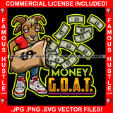 Money G.O.A.T Gangster Goat Money Bag Filling Cash Gold Teeth Sneakers Hip Hop Rap Hustler Drip Trap Hood Thug Gang Street Ghetto Quote Art Graphic Design Logo T-Shirt Print Printing JPG PNG SVG Vector Cut File